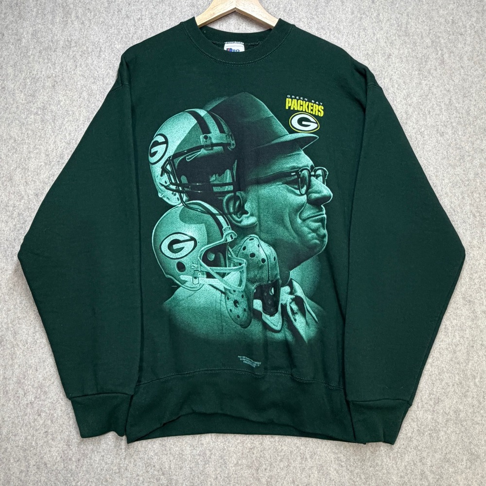 Green Bay Packers Sweatshirt Men L Green Vintage Pro Player Vince Lombardi Retro